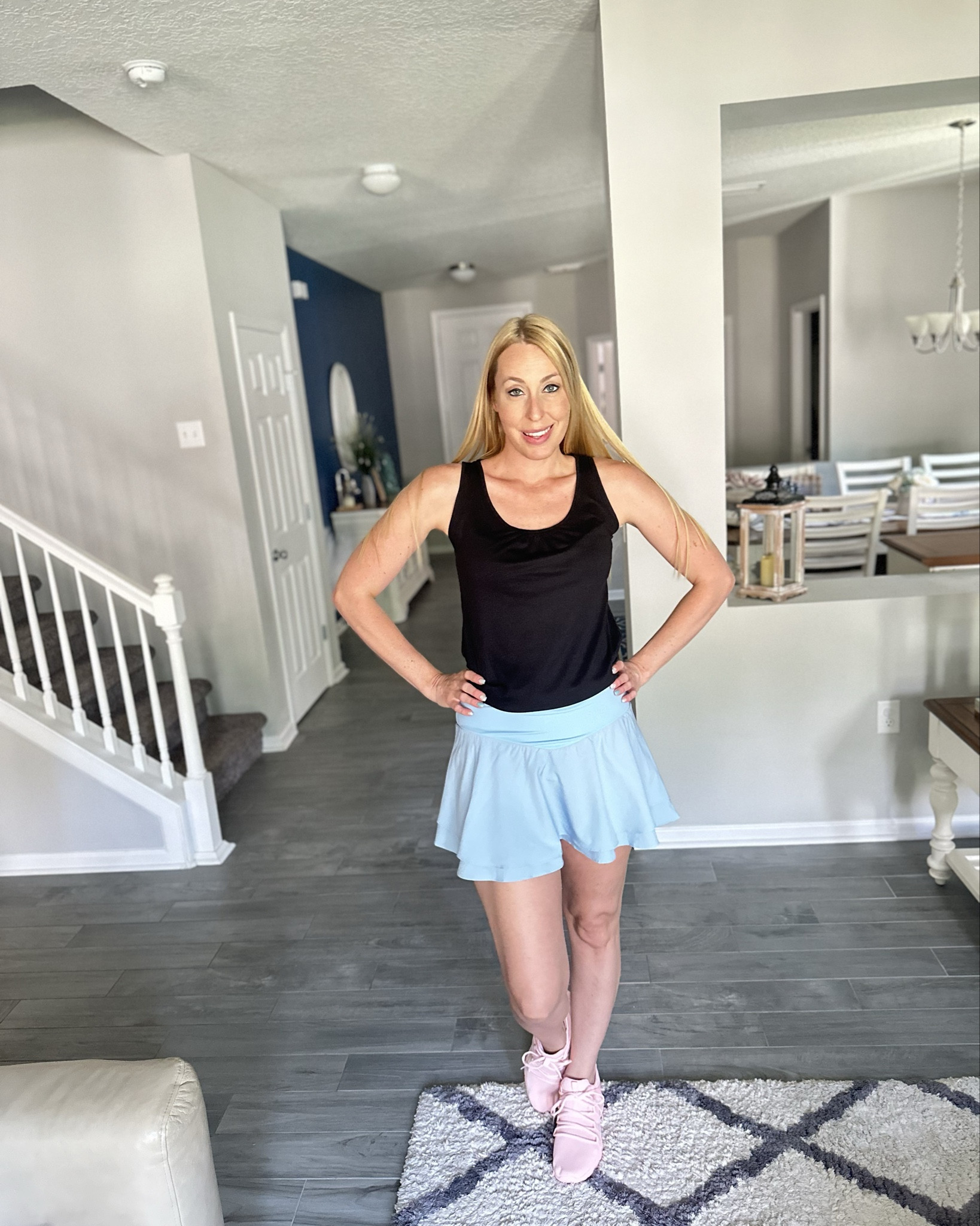 Active skort and tank top 
💙 the shorts in this skirt are very sturdy
🩵 there are pockets on both sides and on zipper pocket in the back
💙 the top comes with a pack of two 
🩵 wearing size small in bothh

#LTKFitness #LTKStyleTip #LTKFindsUnder50