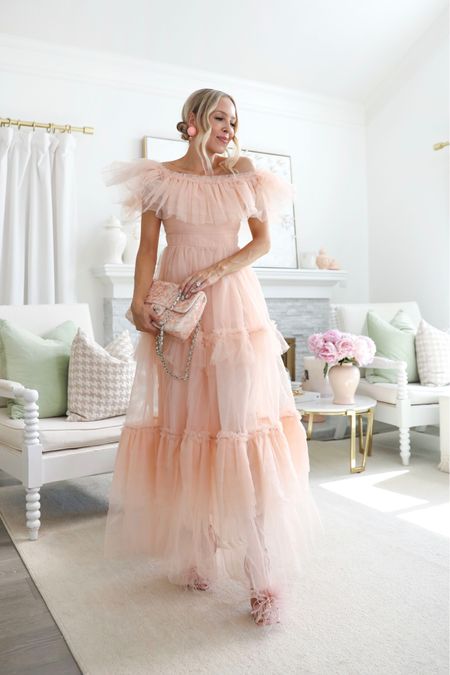 Pink maxi dress, pink tulle dress, wedding guest dress, summer dress, Karen Millen. Use my code VERONICA20 for 20% off

#LTKsalealert #LTKwedding #LTKunder100