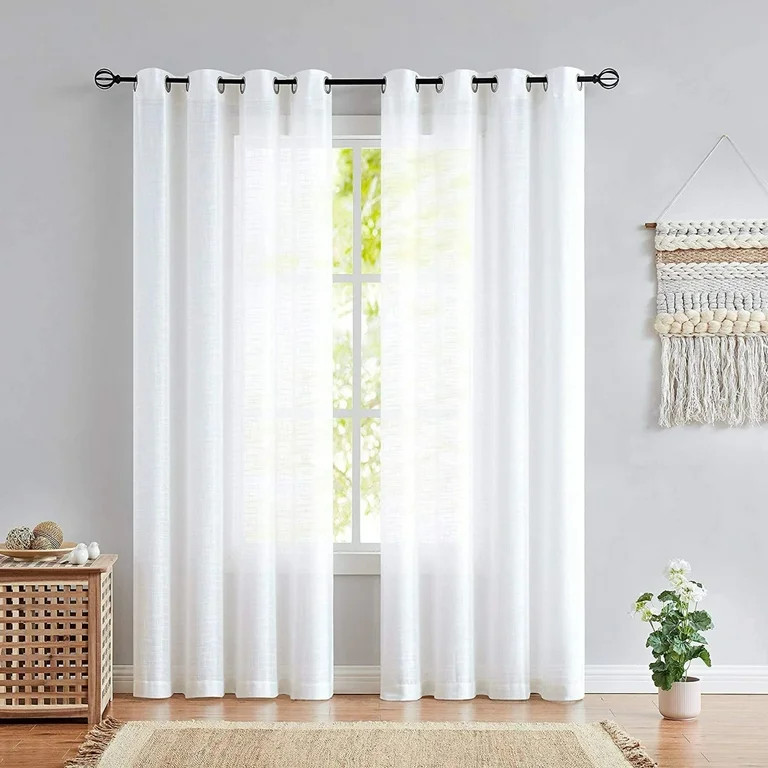 Decoultimatex White Semi-Sheer Draperies Rich Linen Textured Curtains 84 inches Long 2 Panels Gro... | Walmart (US)