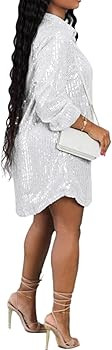 Vaceky Sequin Shirt Dress Women Collared Button Down Long Sleeve Flowy Tunic Dresses | Amazon (US)