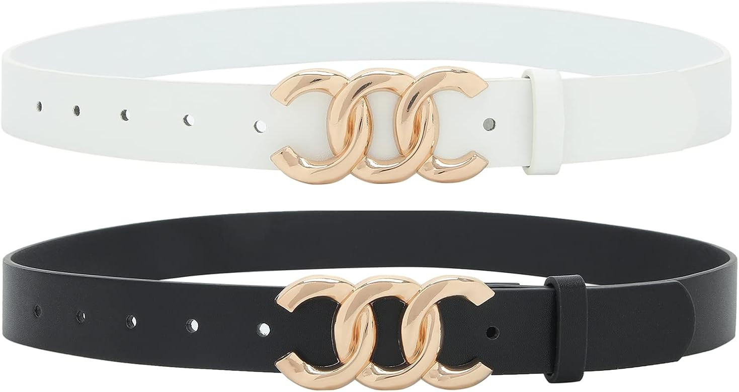 Earnda 2 Pack Women Belts for Jeans Dresses Fashion Gold Buckle Ladies Waist Belt Faux Leather Si... | Amazon (US)
