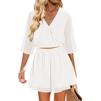 Vetinee 2 Piece Outfits for Women Summer Textured Crop Tops and Elastic Wasit Flowy Shorts Skort ... | Amazon (US)