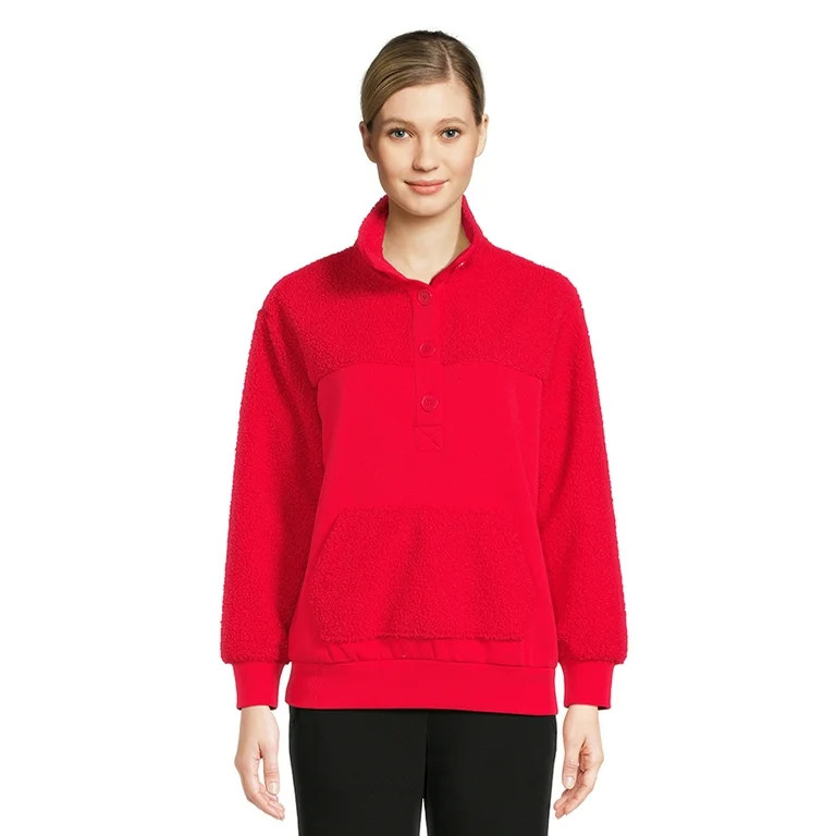 Time and Tru Women's French Terry and Faux Sherpa Pullover Top, Sizes XS-XXXL | Walmart (US)