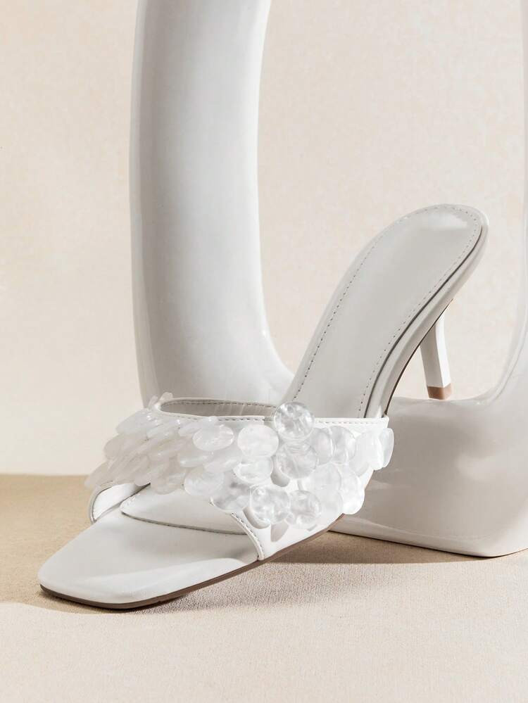 SHUZIA Ladies Waverly Shell Kitten Heel Mule Sandals Valentine's Day | SHEIN