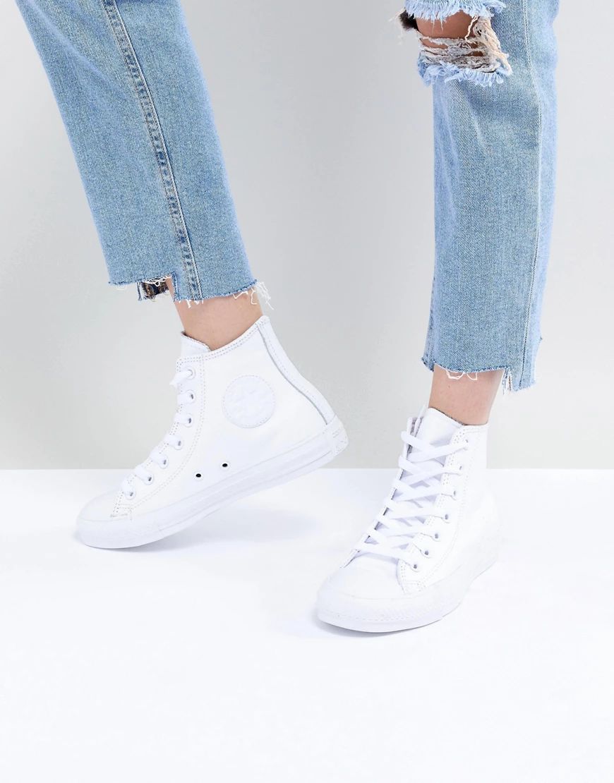 Converse Chuck Taylor All Star Hi leather sneakers in white mono | ASOS (Global)