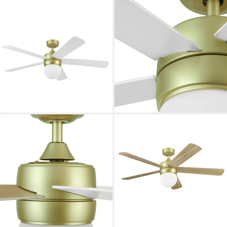Better Homes & Gardens 52" Gold Modern Indoor Ceiling Fan with Light, 5 Blades, Remote & Reverse ... | Walmart (US)