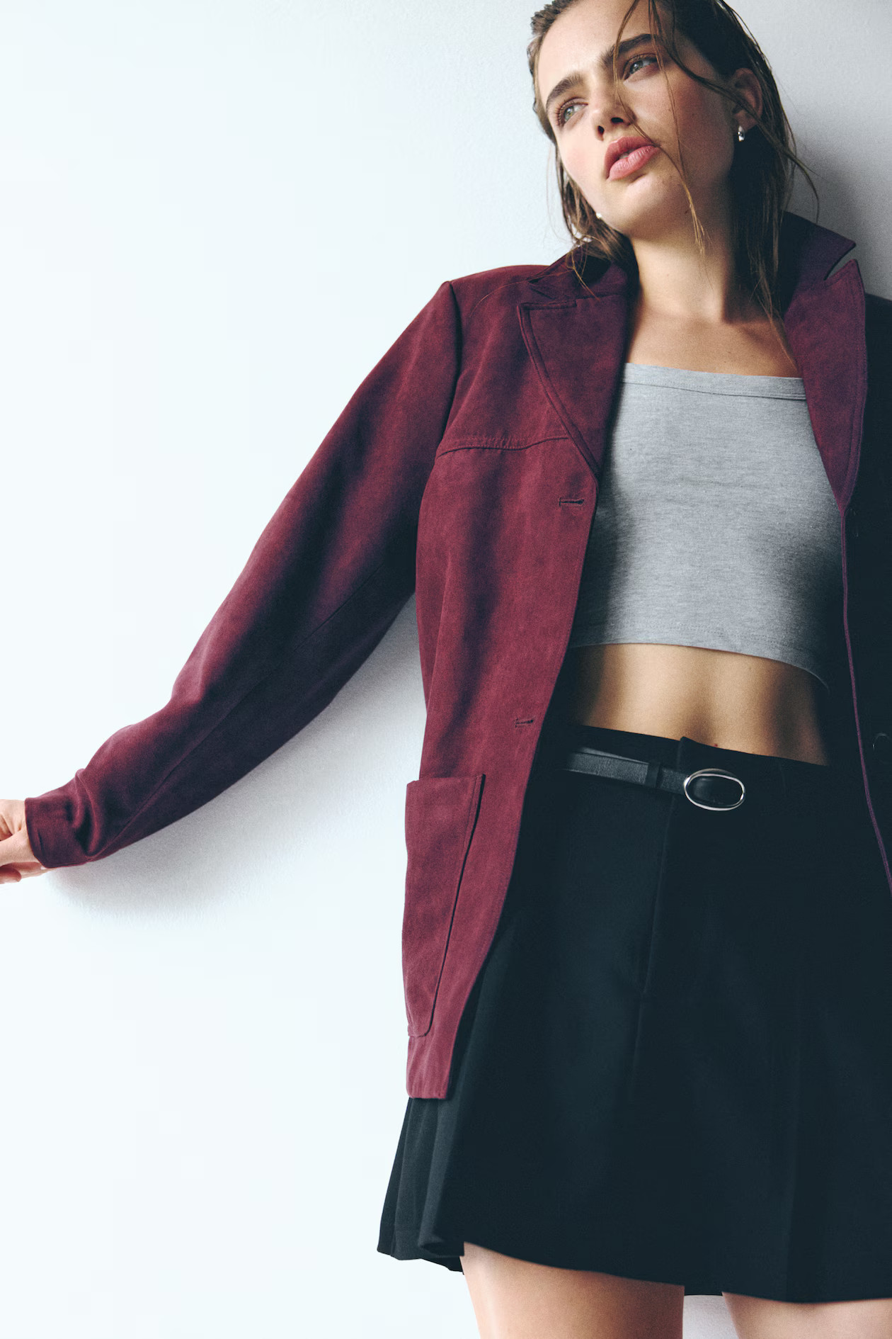 Napped jacket - Plum red - Ladies | H&M GB | H&M (UK, MY, IN, SG, PH, TW, HK)