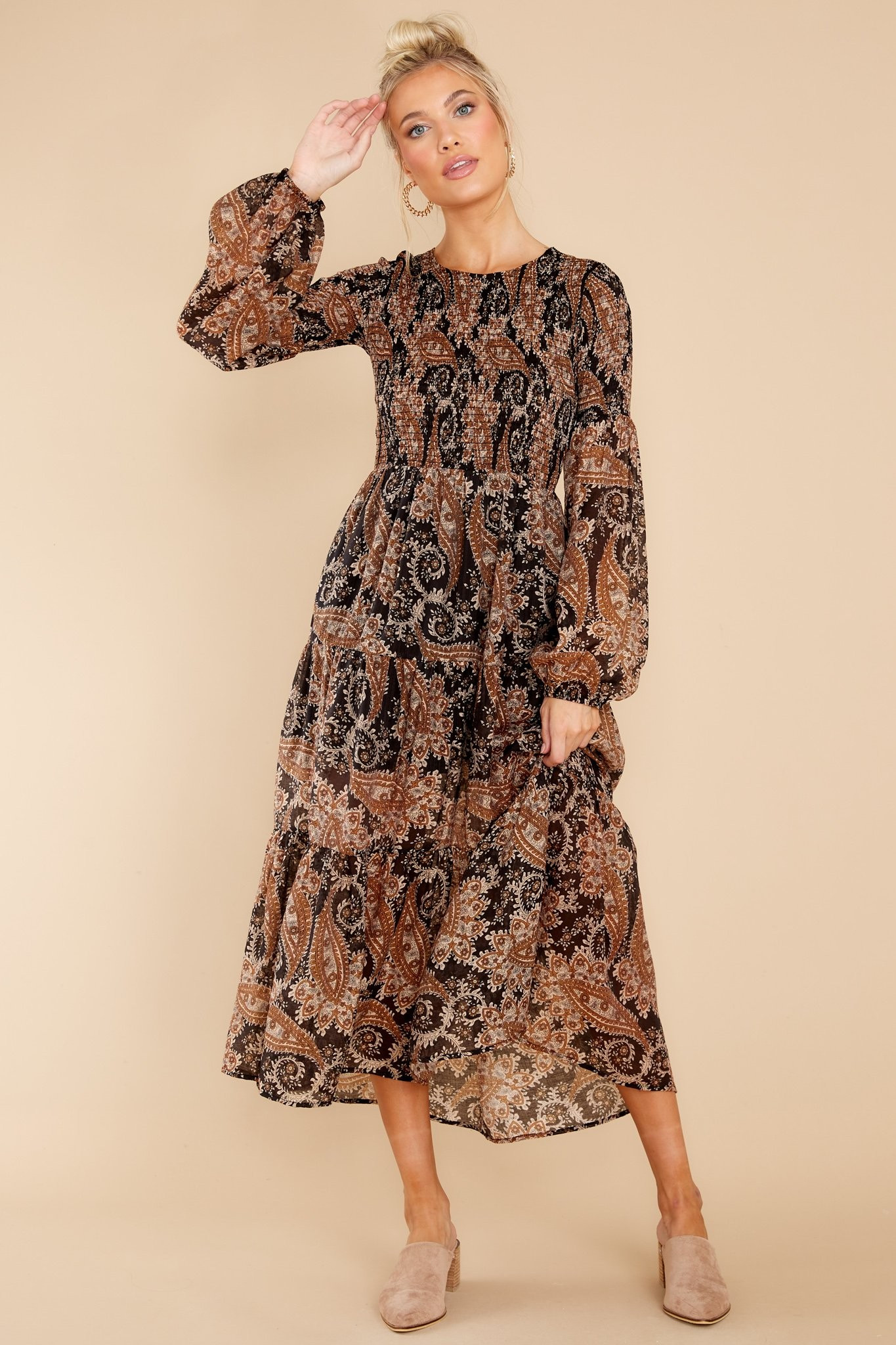 Persian Paradise Black Brown Midi Dress | Red Dress 