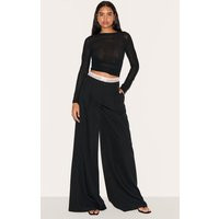 Tall Black Lace Detail Tailored Wide Leg Pants | PrettyLittleThing US