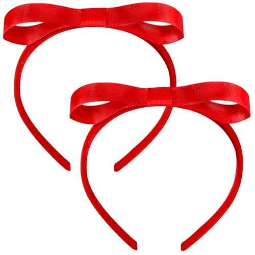 ODESABO 2Pcs Princess Red Bow Headbands for Girls,Red Ribbon Headband,Bowknot Hairband Halloween Party Hair Accessories | Amazon (US)