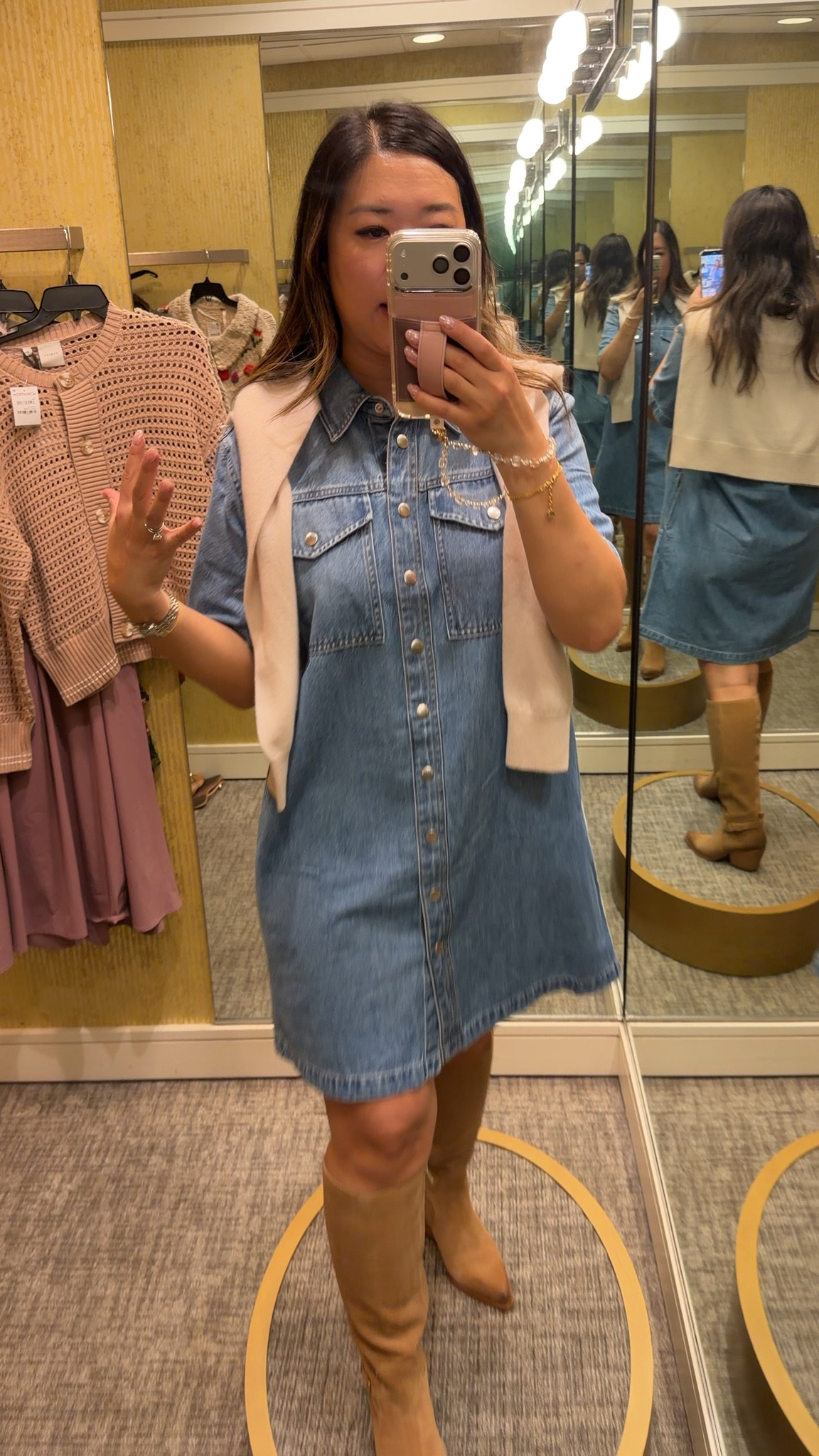 Nordstrom Sale
Madewell Denim Dress: Medium
Classic Cashmere Sweater: Medium