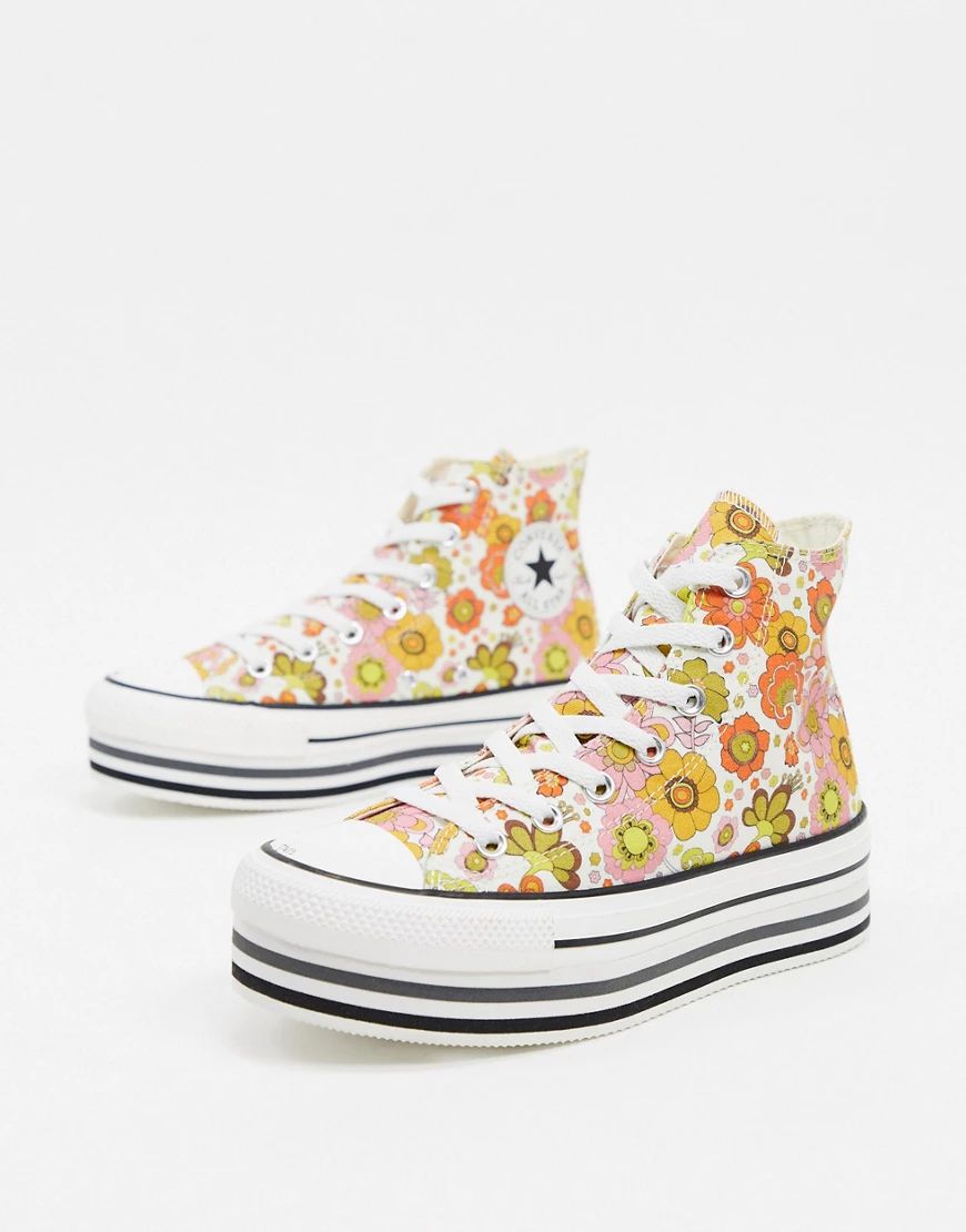 Converse Chuck Taylor Layer Platform Hi Cream floral trainers-Multi | ASOS (Global)