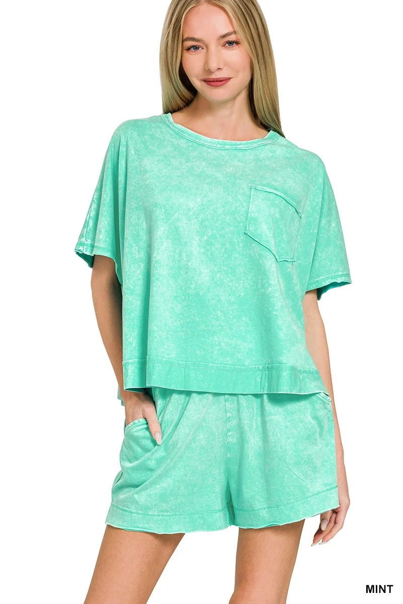 Zenana Acid Washed Oversized Top & Shorts Set | Charming Charlie