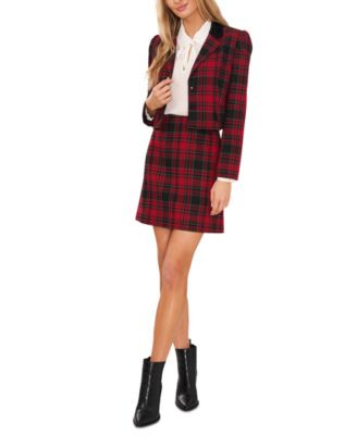 Cece Womens Plaid Blazer Peter Pan Collar Blouse A Line Skirt | Macys (US)