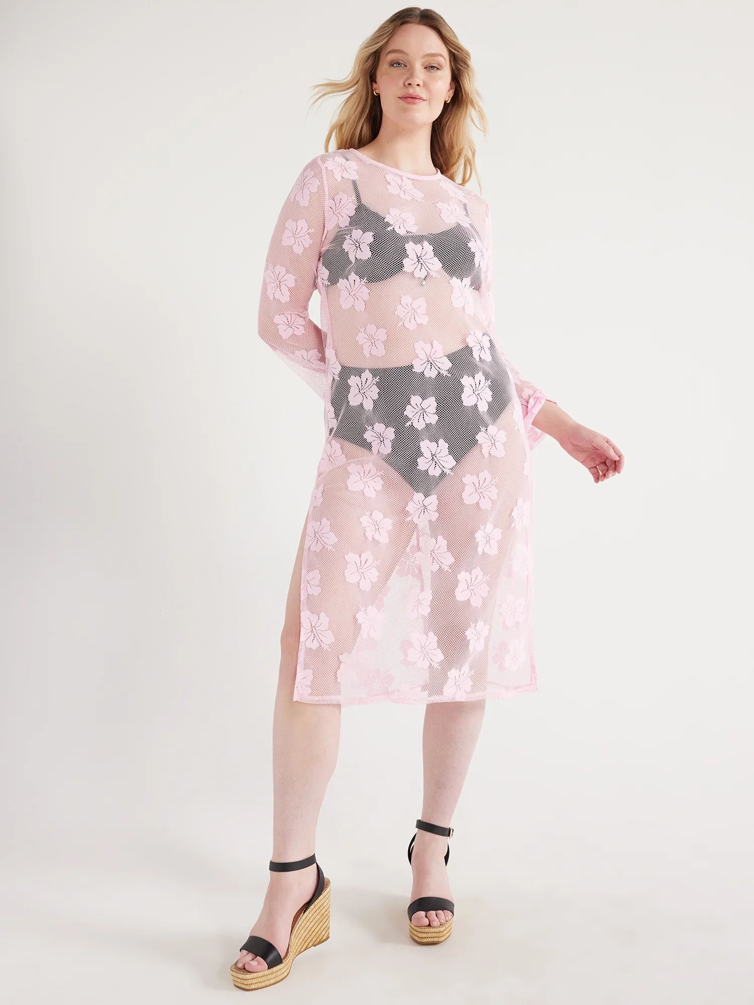 Time and Tru Women's Midi Mesh Dress Coverup, Sizes S-XL | Walmart (US)