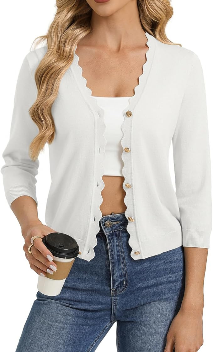 GRACE KARIN Women's 3/4 Sleeve V Neck Button Down Lightweight Cardigan Sweater Open Front Dressy ... | Amazon (US)