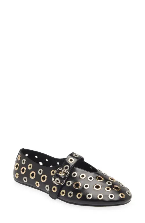 Jeffrey Campbell Holed Mary Jane Flat in Black Gold Silver at Nordstrom, Size 6 | Nordstrom