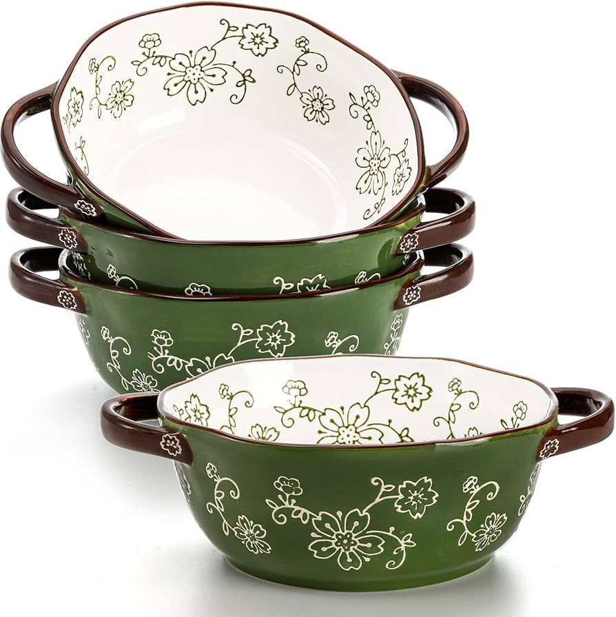 AVLA 4 Pack Ceramic Soup Bowls, 22 Ounces Porcelain Serving Bowl Set with Double Handle, Large Ce... | Amazon (US)
