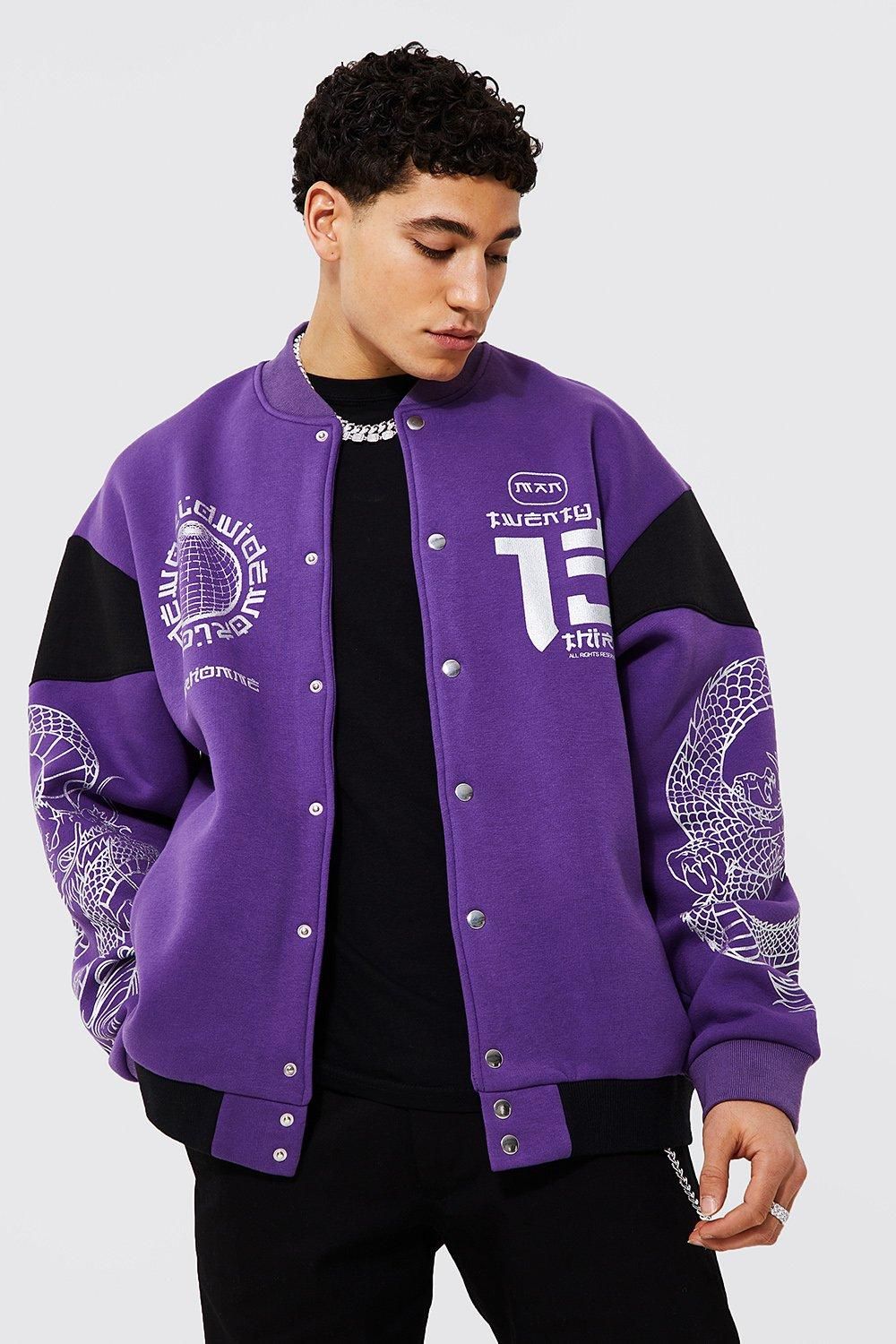 Oversized Jersey Bomber With Foil Print | boohooMAN (US & CA)