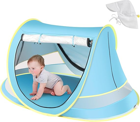 Baby Beach Tent with Baby Hat, Pop Up Toddler Travel Tent with Sun Hat for Boys or Girls, Sun Sha... | Amazon (US)