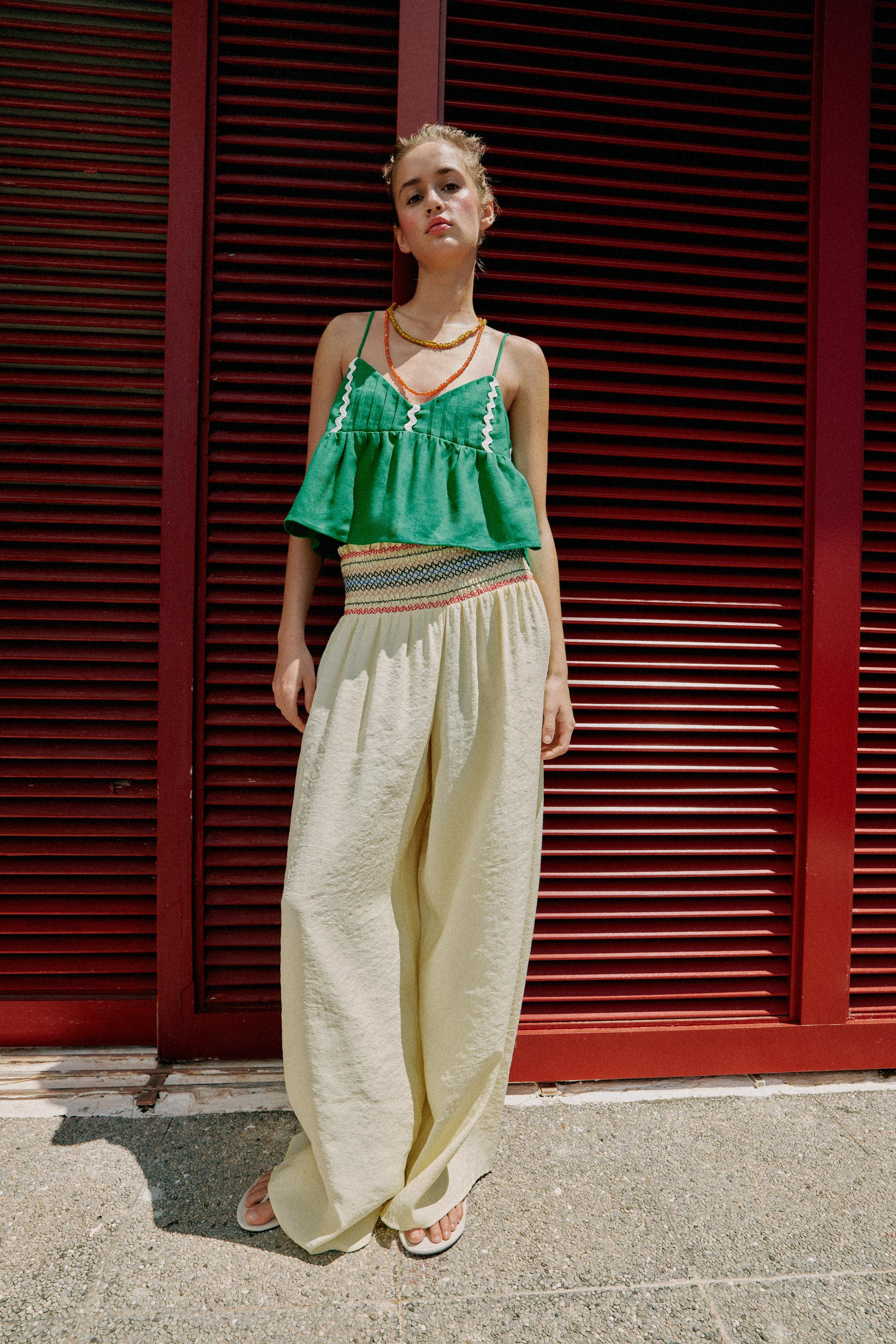ELASTIC WAIST WIDE LEG PANTS | Zara US