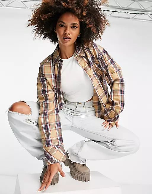 Public Desire oversized plaid shirt in beige | ASOS (Global)