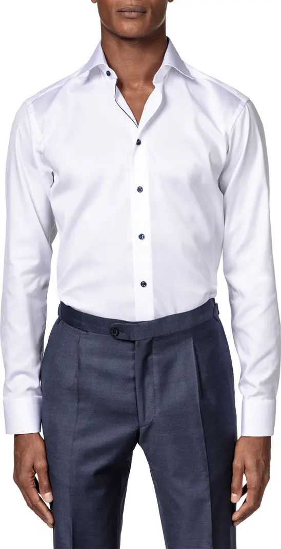 Eton Slim Fit Twill Dress Shirt with Blue Details | Nordstrom | Nordstrom