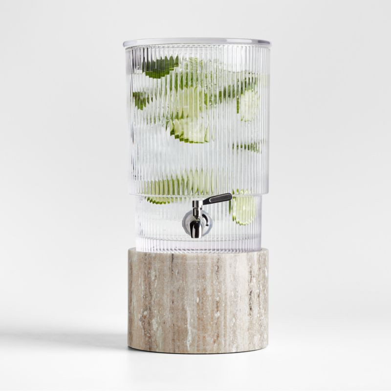 Atwell 1.7-Gallon Ribbed Glass Drink Dispenser with Tuscan Kitchen Marble Stand | Crate & Barrel | Crate & Barrel