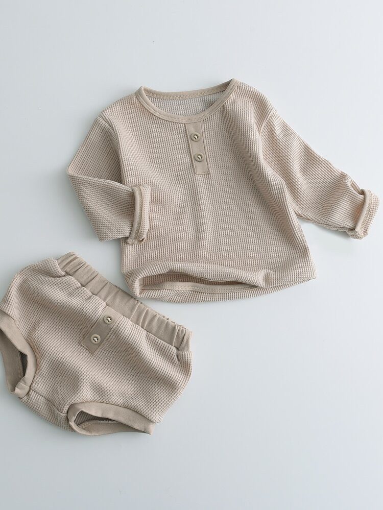 Baby Unisex Waffle Knit Tee With Shorts | SHEIN