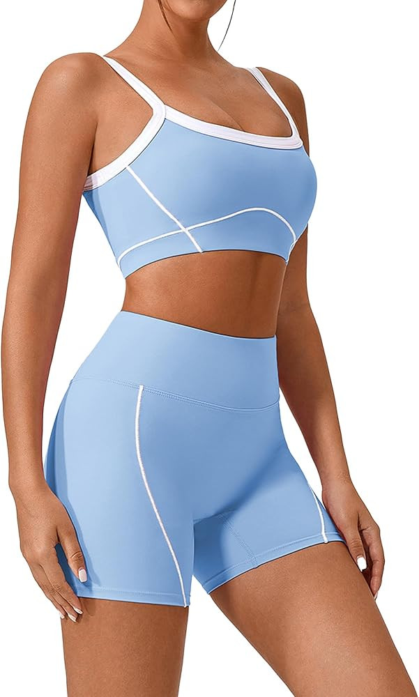 Womens Two Piece Workout Set Lifting Shorts Gym Yoga Active Airport Travel Outfit | Amazon (US)