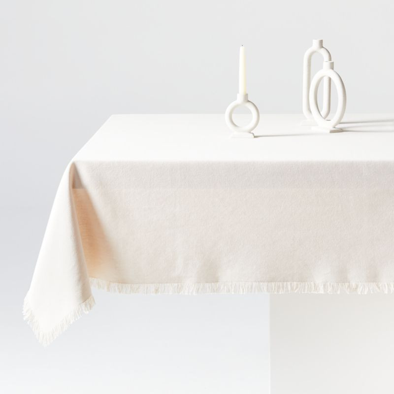 Craft Birch Beige Fringe Organic Cotton Tablecloth + Reviews | Crate & Barrel | Crate & Barrel
