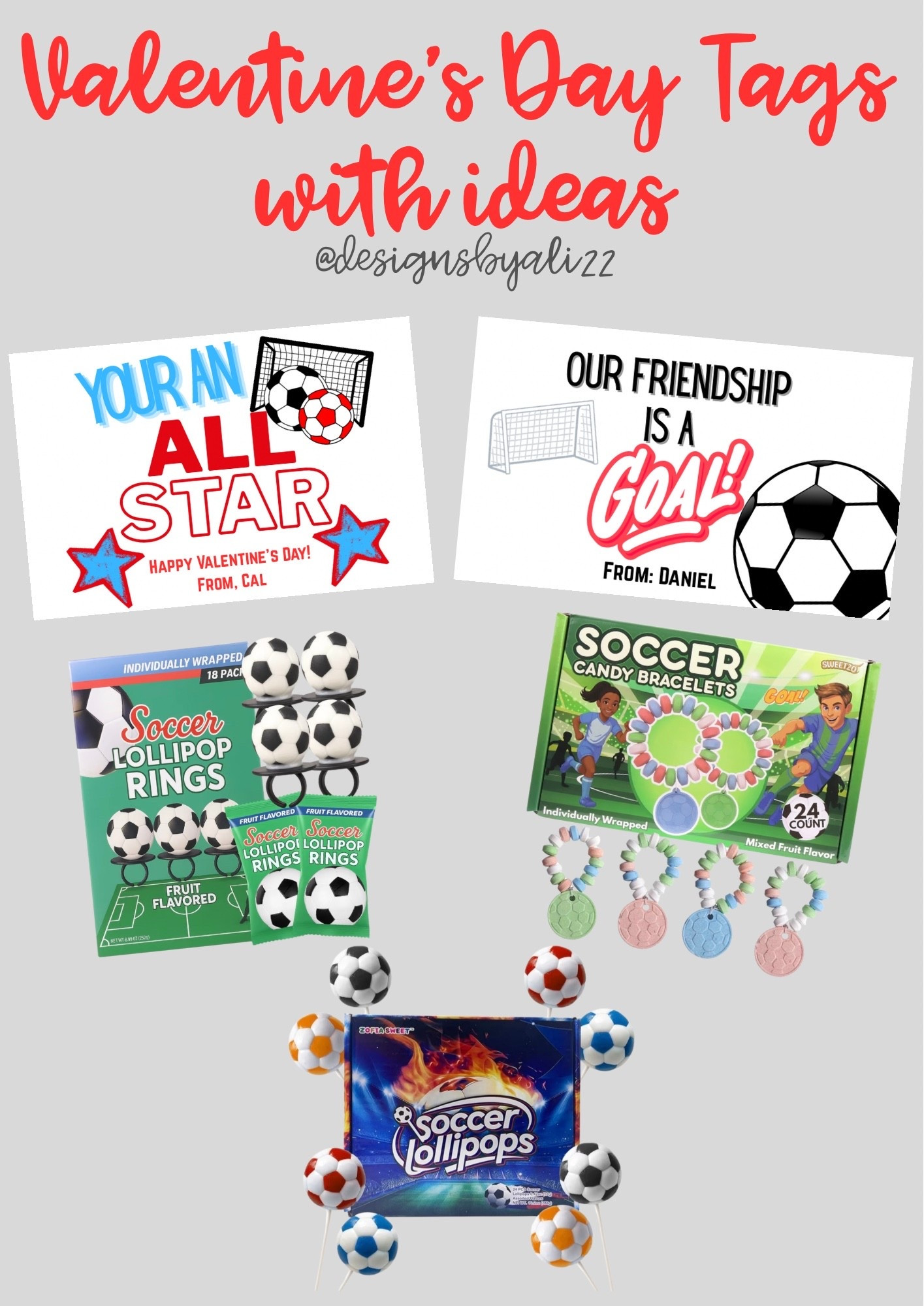 Valentine’s Day Tags (made by me) with fun ideas to pair them with for your soccer loving boy!  I can email you the PDF file for $2.00 for a tag if you want one, be sure to reach out!⚽️❤️
#designsbyali22 #valentinesday #boys #valentinessports #kids #sports #salealert 


#LTKSeasonal #LTKValentine #LTKKids
