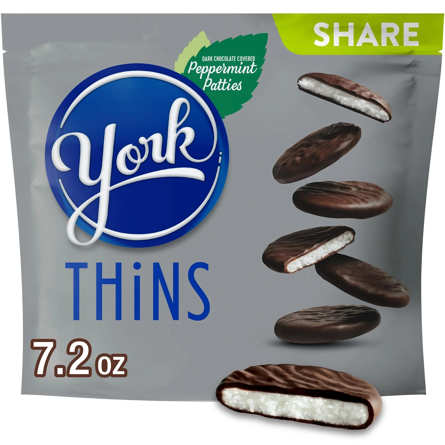 York Thins Dark Chocolate Peppermint Patties Candy, Share Pack 7.2 oz - Walmart.com | Walmart (US)