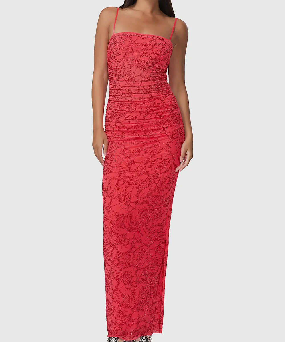 The Jennan Rhinestone Dress (Cherry) | Bump City Nashville