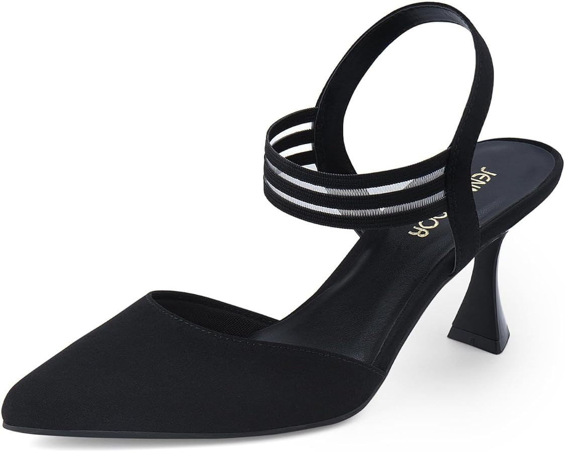 JENN ARDOR Women's Closed Toe Kitten Heels SlingBack Pumps Elastic Ankle Strap Sandals Pointed To... | Amazon (US)