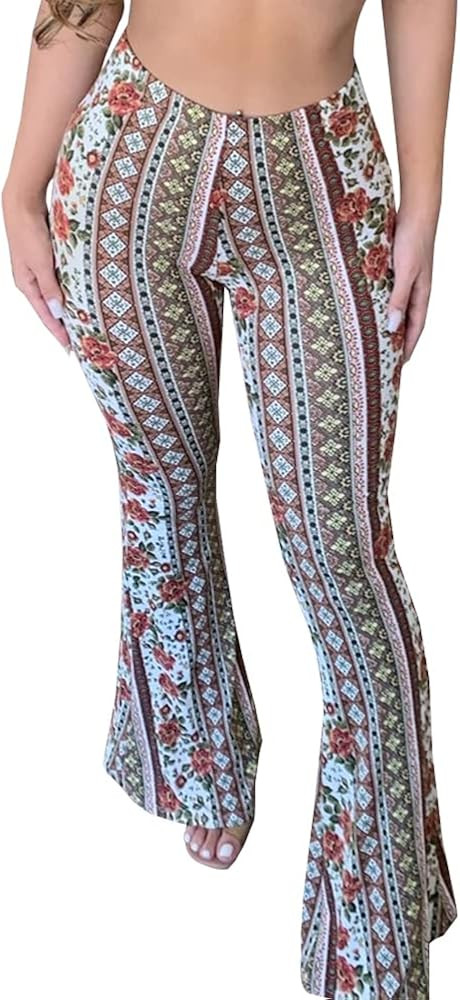 Women's Flare Yoga Leggings High Waisted Boho Palazzo Wide Leg Pants Bell Bottoms | Amazon (US)