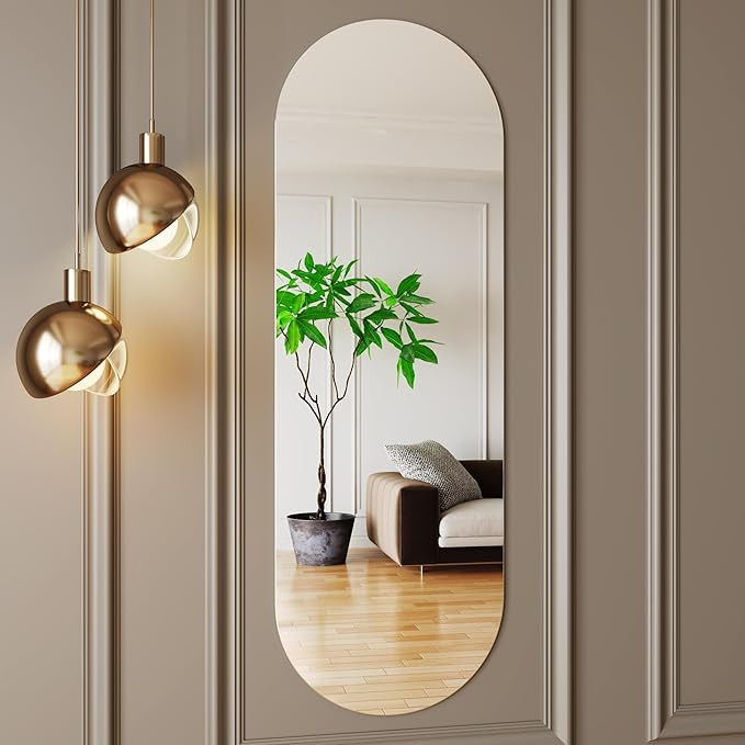 Oval Mirror Full Length 16x48,Nano Glass Frameless Mirror,Full Length Mirrors Wall Mounted,Long W... | Amazon (US)