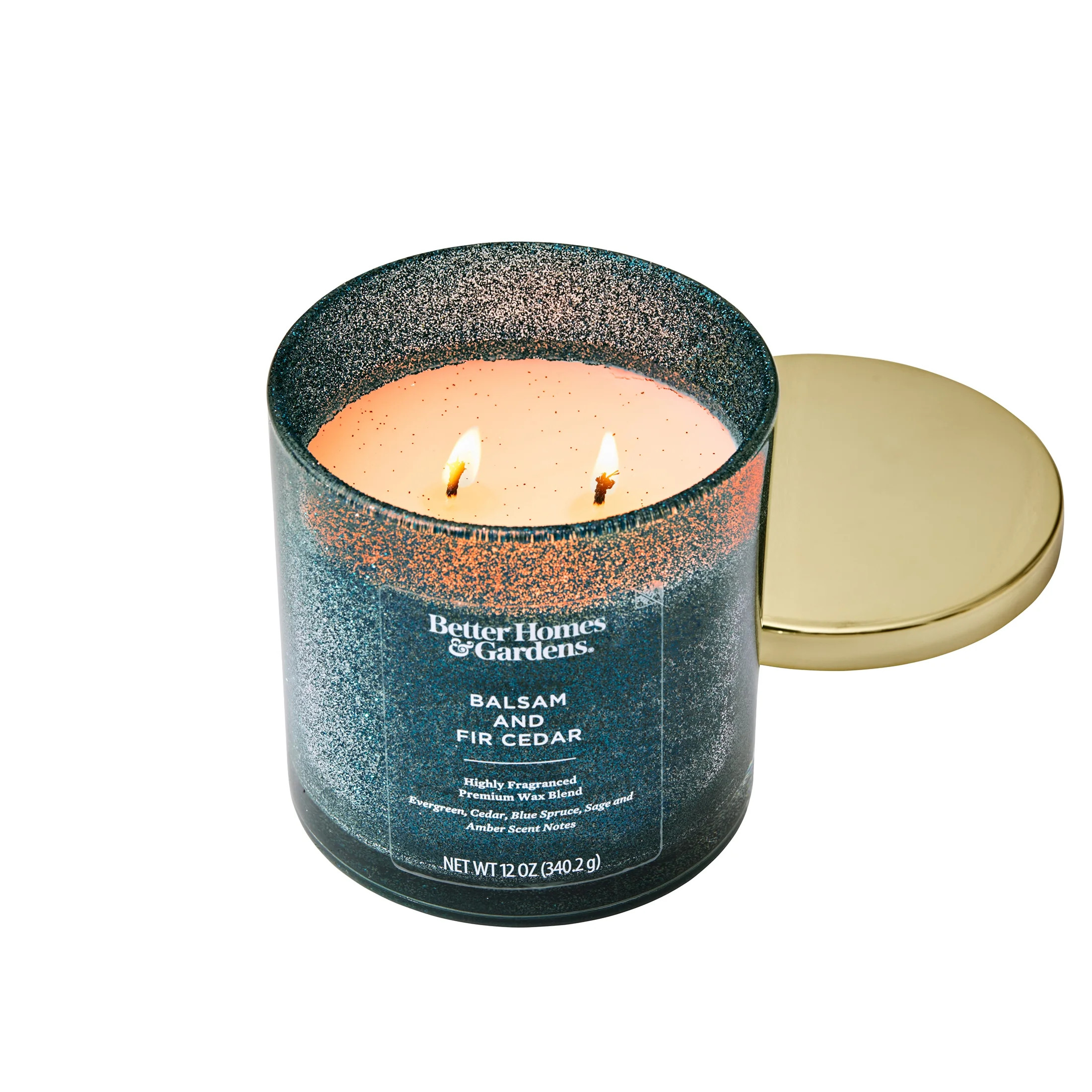 Better Homes & Gardens Balsam and Fir Cedar Scented 2 Wick Glitter 12oz Jar Candle - Walmart.com | Walmart (US)