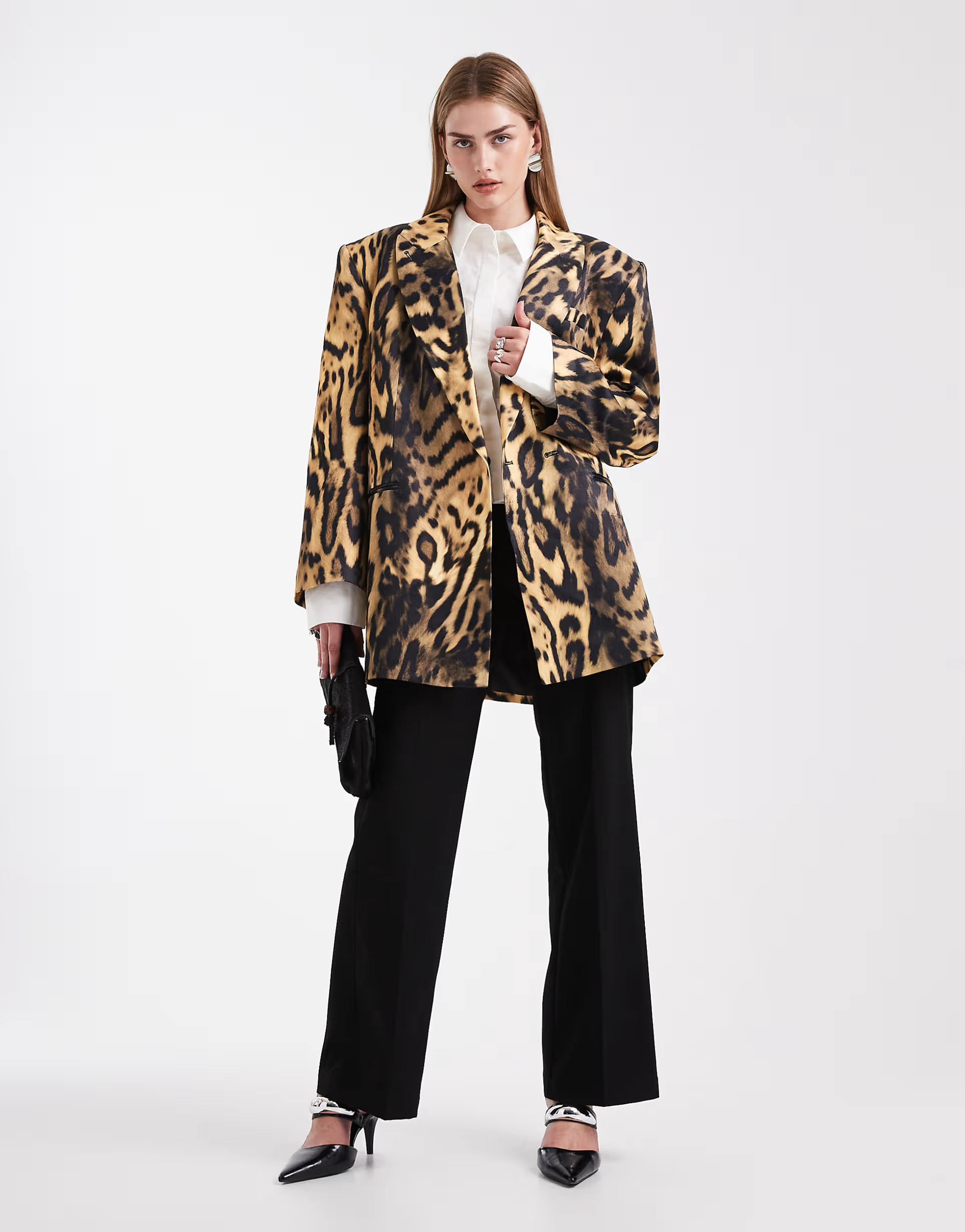 ASOS DESIGN satin longline oversized blazer in animal print | ASOS (Global)