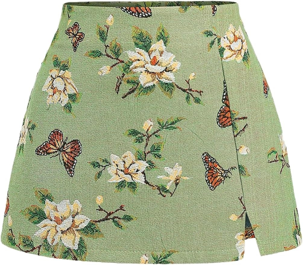 SweatyRocks Women's Boho Vintage Floral Jacquard Mini Skirt Slit Bodycon A Line Skirts | Amazon (US)