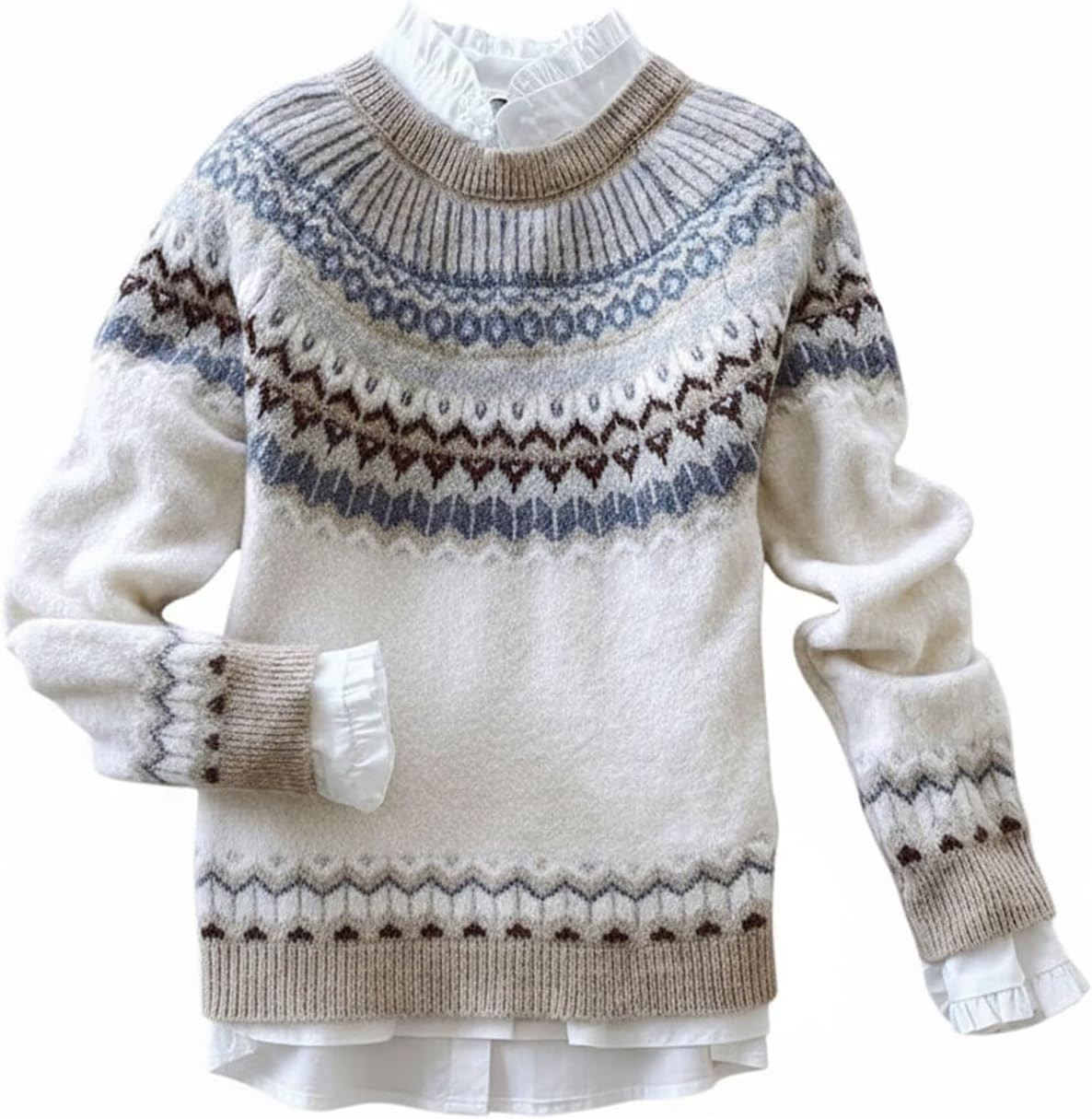 GORGLITTER Women's Fair Isle Sweater Crew Neck Long Sleeve Iceland Norway Sweaters Colorful Pullover Jumper Tops | Amazon (US)