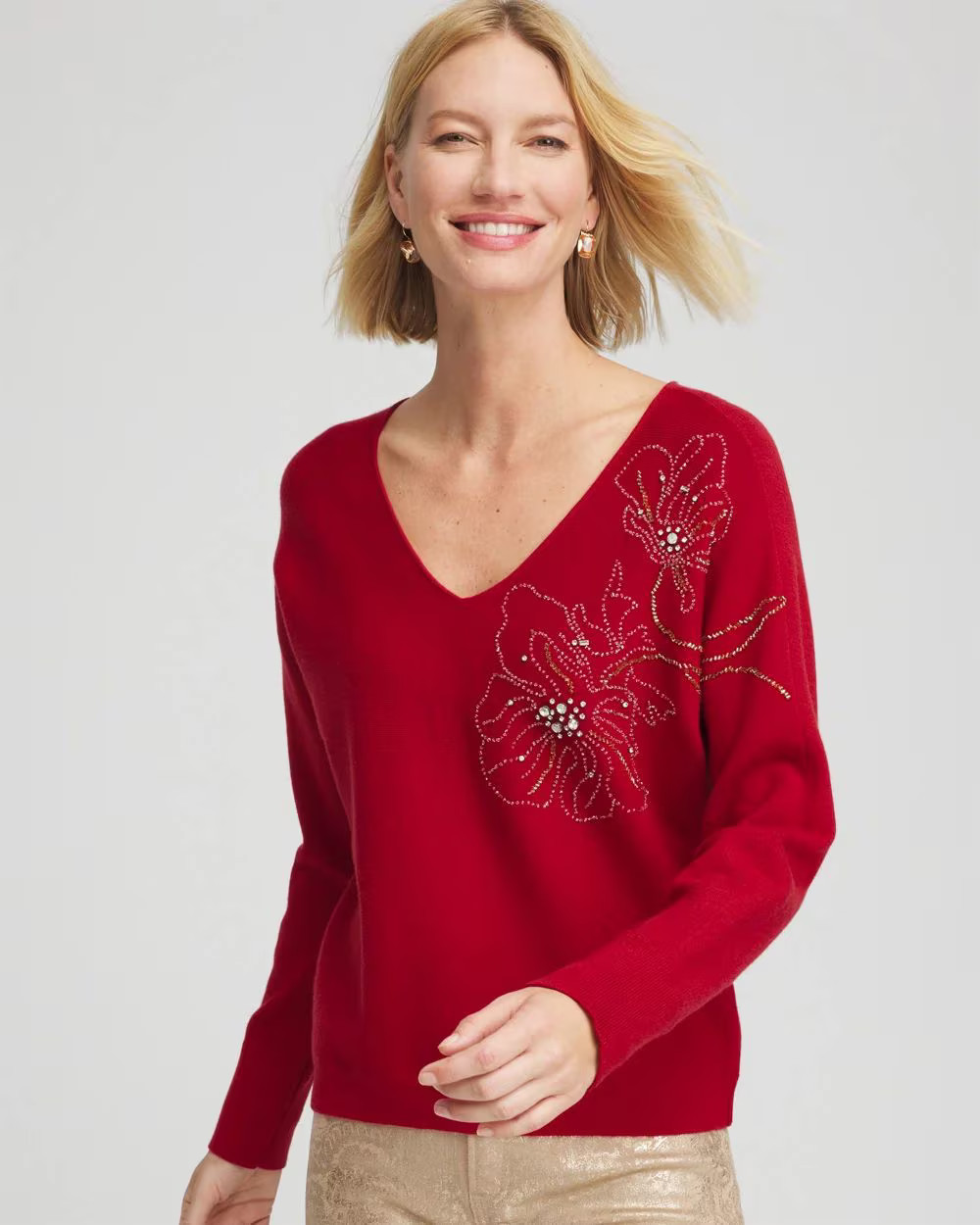 Floral Embellished Dolman V-Neck Pullover | Chico's