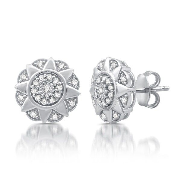 1/3 CTTW Diamond Star Frame Stud Earrings in Sterling Silver (I-J, I2) | Bed Bath & Beyond