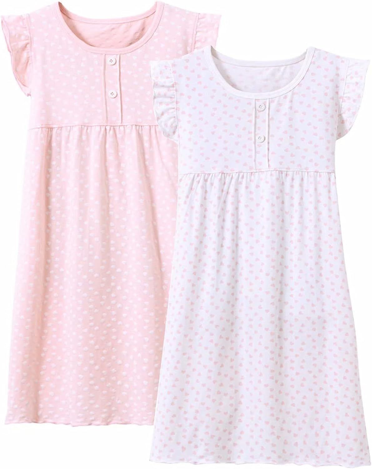 Girls' Dress Set Cotton Sleepshirts, BANGSAUR Heart Print Princess Daily Dress, 2-Pack Casual Dre... | Amazon (US)