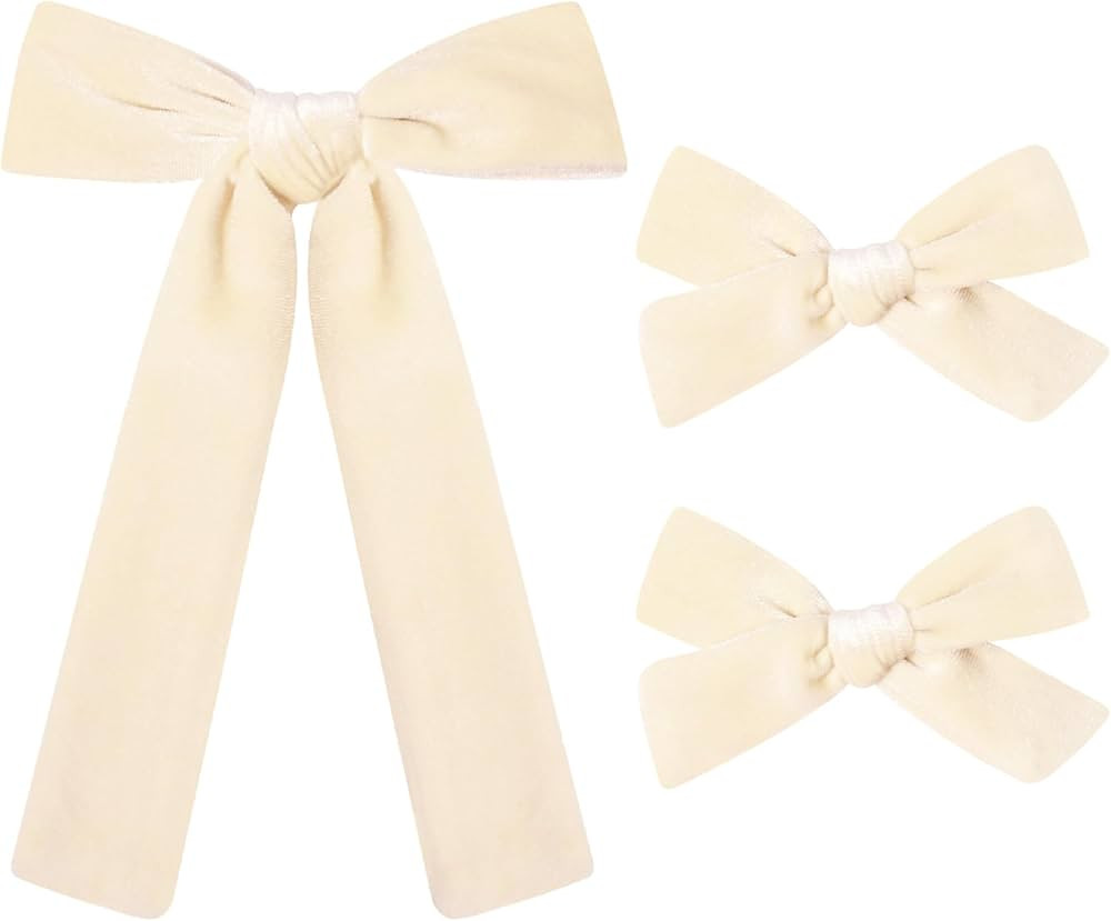 DEEKA Beige Velvet Hair Bows 2 Sizes Long and Basic 4” Hair Bow Set for Toddler Girls Long Pony... | Amazon (US)