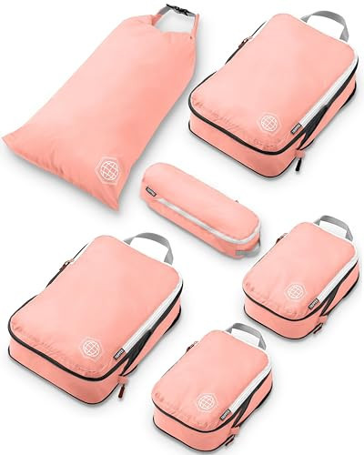 Compression Packing Cubes for Travel - Luggage and Backpack Organizer Packaging Cubes for Clothes by TRIPPED Travel Gear, Coral Bloom, 6 Piece | Amazon (CA)