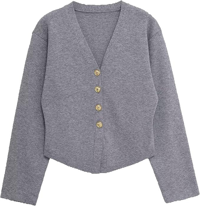 FindThy Women’s Cropped Cardigan Sweater Elegant V-Neck Long Sleeve Button Down Slim Fit Knitwe... | Amazon (US)
