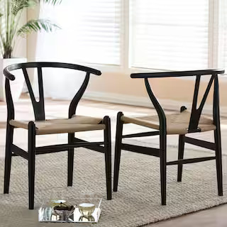 Baxton Studio Wishbone Mid-Century Black Finish Wood Chair 2-Piece Set | The Home Depot