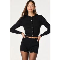 ASTR the Label | Scalloped Crewneck Cardigan in Black | Size M | ASTR The Label (US)