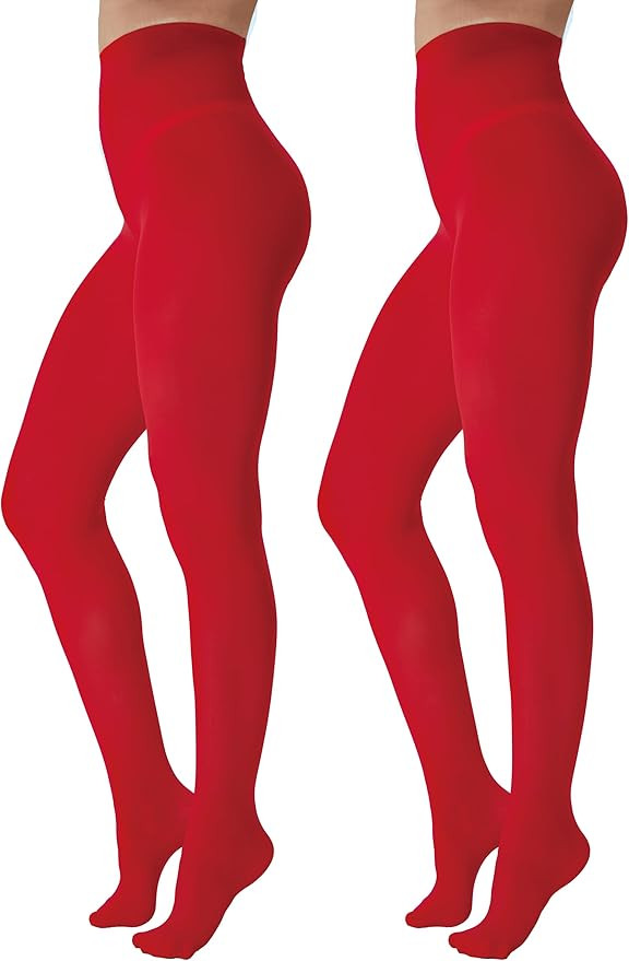 2 Pairs Women's 80D Opaque Tights, Soft Run-Resistant High Waisted Pantyhose, Solid Color Tights ... | Amazon (US)